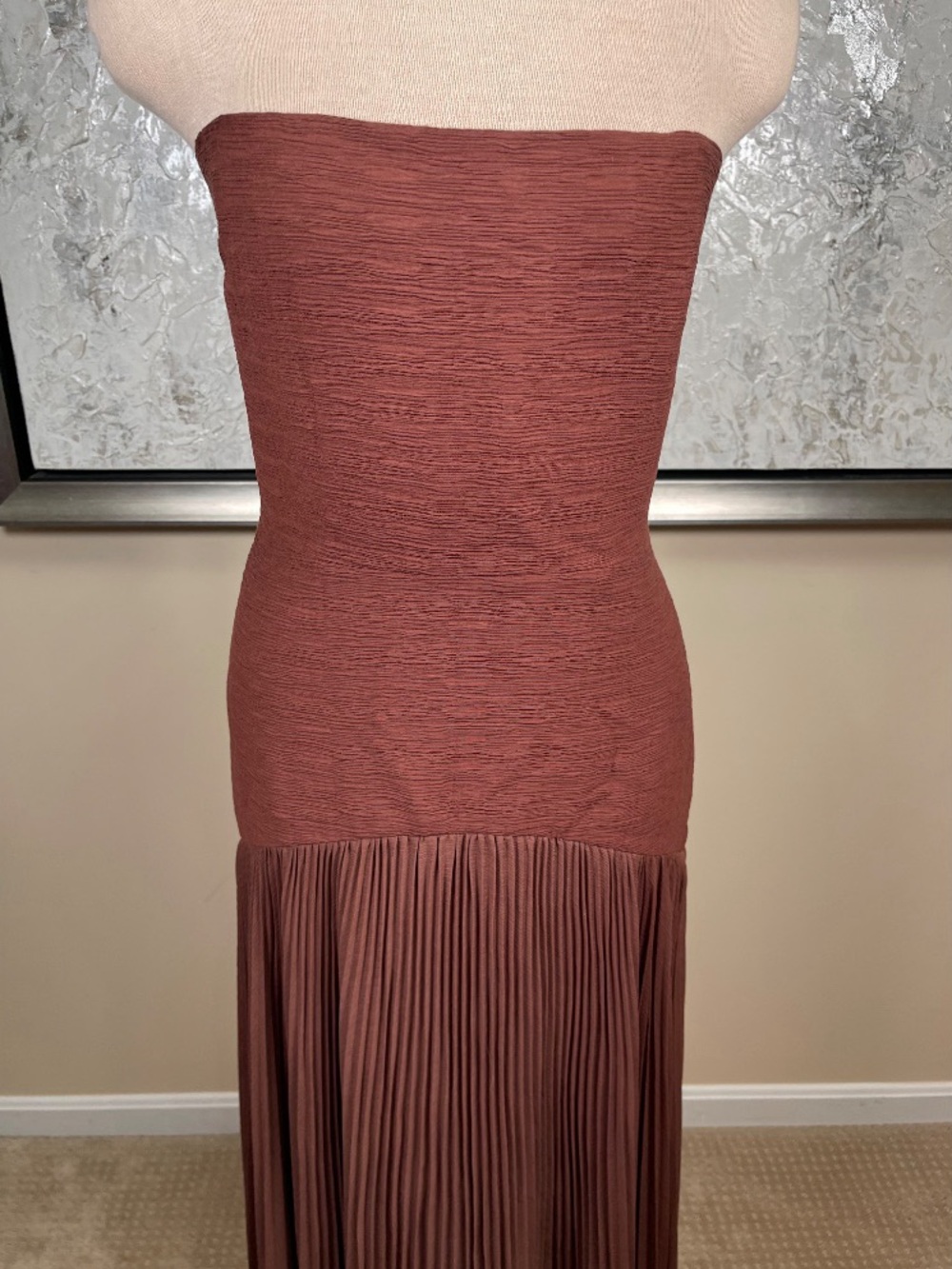ALEXIS Sunniva Strapless Pleated Drop Waist Brown Maxi Dress Size Small - Picture 6 of 10